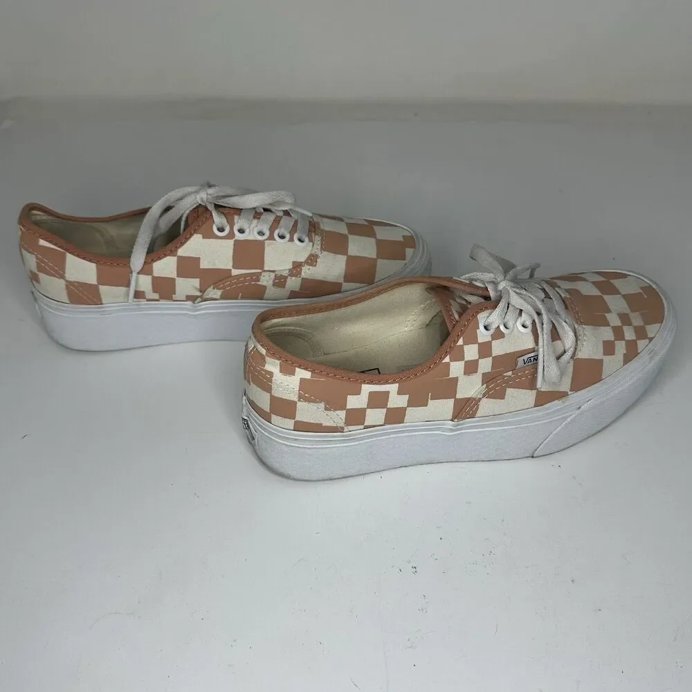 Vans Authentic Pixel Checkerboard Peach Cream Sneakers Mens 6.5 Womens 8